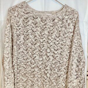 Coldwater Creek (Sz L) Beige Crochet Pullover Boho Summer Sweater